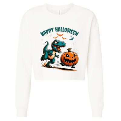 Halloween Pumpkin Dinosaur Funny Trex Cropped Pullover Crew