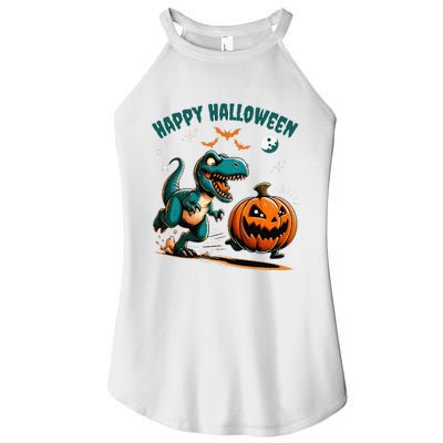 Halloween Pumpkin Dinosaur Funny Trex Women's Perfect Tri Rocker Tank