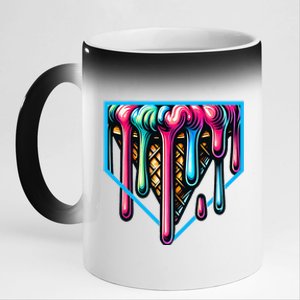 Home Plate Drip Ice Cream Softball & Baseball 11oz Black Color Changing Mug