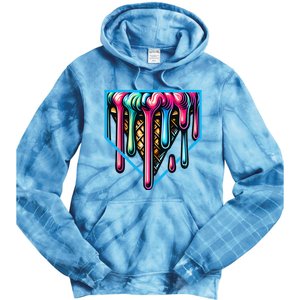 Home Plate Drip Ice Cream Softball & Baseball Tie Dye Hoodie