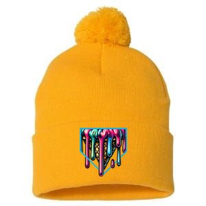 Home Plate Drip Ice Cream Softball & Baseball Pom Pom 12in Knit Beanie