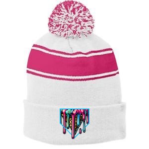 Home Plate Drip Ice Cream Softball & Baseball Stripe Pom Pom Beanie