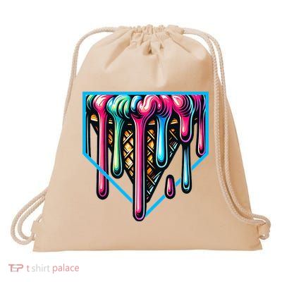 Home Plate Drip Ice Cream Softball & Baseball Drawstring Bag