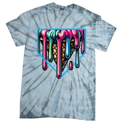 Home Plate Drip Ice Cream Softball & Baseball Tie-Dye T-Shirt