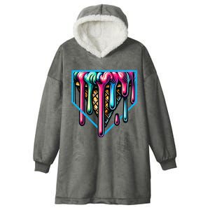 Home Plate Drip Ice Cream Softball & Baseball Hooded Wearable Blanket