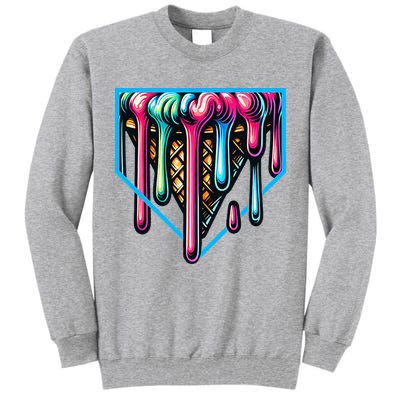 Home Plate Drip Ice Cream Softball & Baseball Tall Sweatshirt
