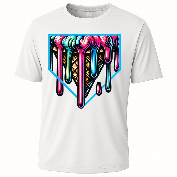 Home Plate Drip Ice Cream Softball & Baseball Cooling Performance Crew T-Shirt