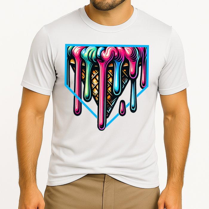 Home Plate Drip Ice Cream Softball & Baseball Cooling Performance Crew T-Shirt