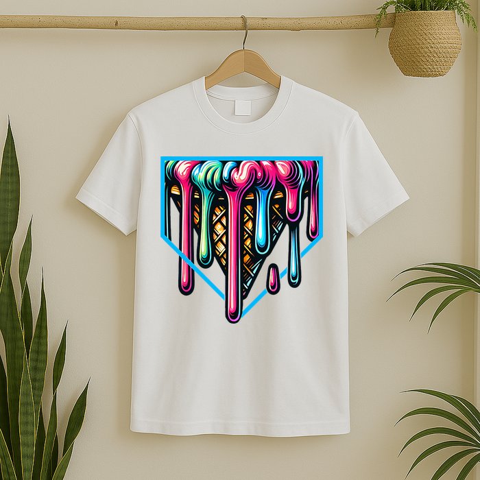 Home Plate Drip Ice Cream Softball & Baseball T-Shirt
