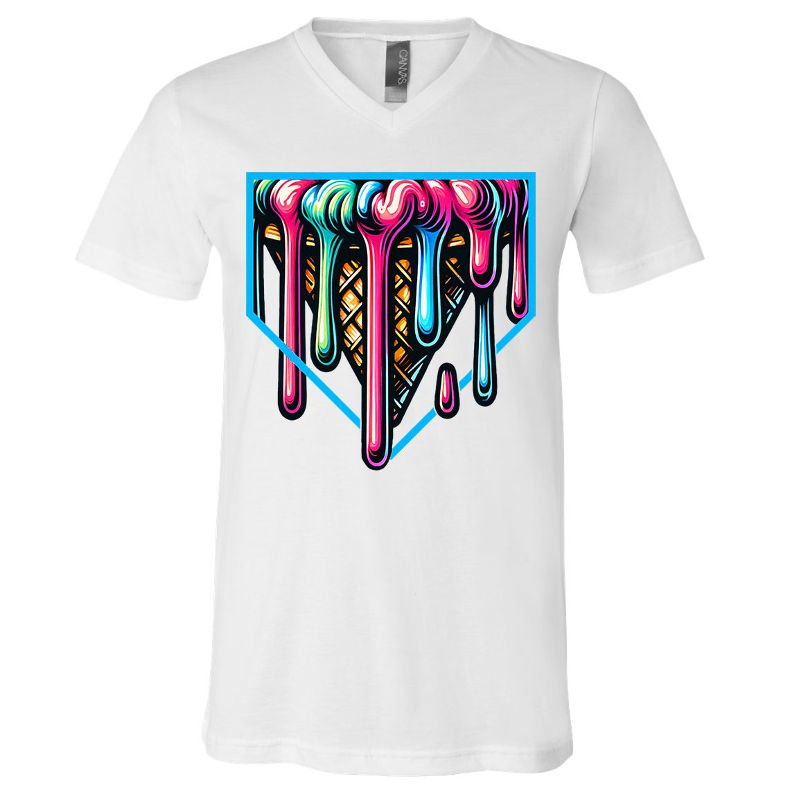 Home Plate Drip Ice Cream Softball & Baseball V-Neck T-Shirt