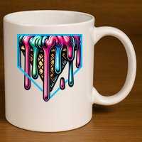 Home Plate Drip Ice Cream Softball & Baseball 11oz C Handle Ceramic Mug