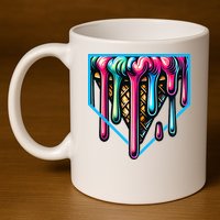 Home Plate Drip Ice Cream Softball & Baseball 11oz C Handle Ceramic Mug