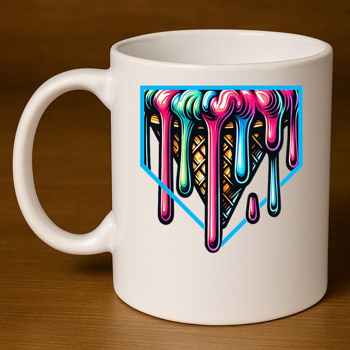 Home Plate Drip Ice Cream Softball & Baseball 11oz C Handle Ceramic Mug