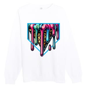 Home Plate Drip Ice Cream Softball & Baseball Premium Crewneck Sweatshirt