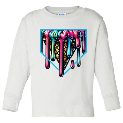 Home Plate Drip Ice Cream Softball & Baseball Toddler Long Sleeve Shirt