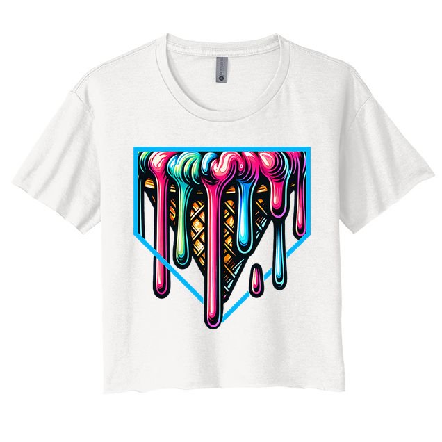 Home Plate Drip Ice Cream Softball & Baseball Crop Top