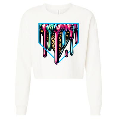 Home Plate Drip Ice Cream Softball & Baseball Cropped Pullover Crew