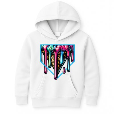 Home Plate Drip Ice Cream Softball & Baseball Kids Hoodie