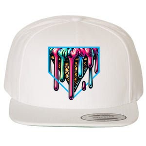 Home Plate Drip Ice Cream Softball & Baseball Wool Snapback Cap