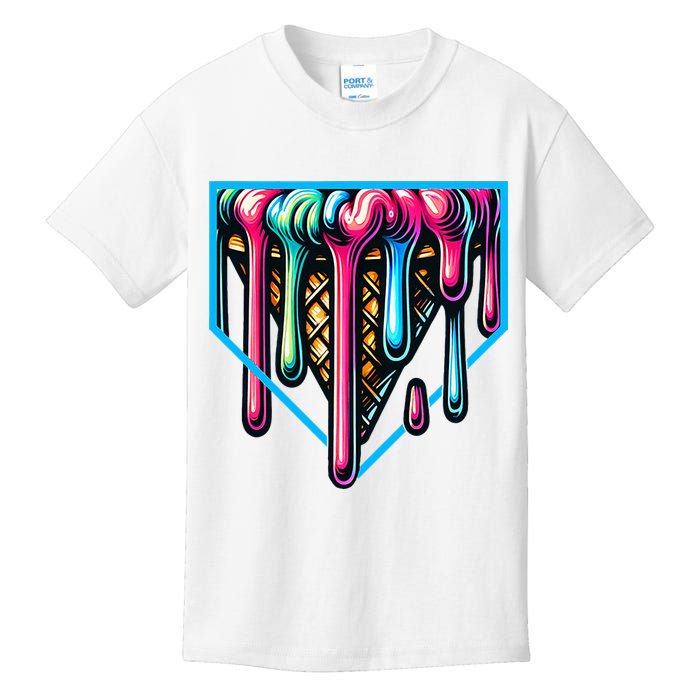 Home Plate Drip Ice Cream Softball & Baseball Kids T-Shirt