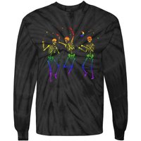 Halloween Pride Dancing Skeletons Celebrate LGBTQ+ Tie-Dye Long Sleeve Shirt