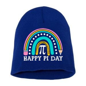 Happy Pi Day Rainbow Math Teacher Pi Day Gift Short Acrylic Beanie