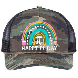 Happy Pi Day Rainbow Math Teacher Pi Day Gift Retro Rope Trucker Hat Cap