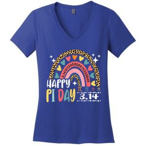 Happy Pi Day Leopard Rainbow Math Teacher Funny Gift Women's V-Neck T-Shirt