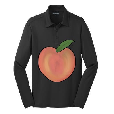 Handdrawn Peachy Delight Present Fruit Lovers Gift Silk Touch Performance Long Sleeve Polo