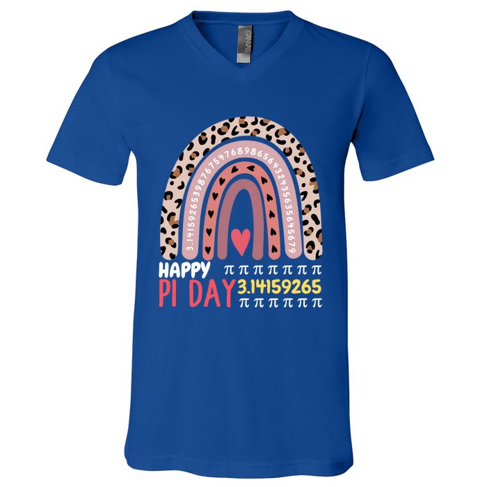 Happy Pi Day Leopard Rainbow Mathematic Math Teacher Gift V-Neck T-Shirt