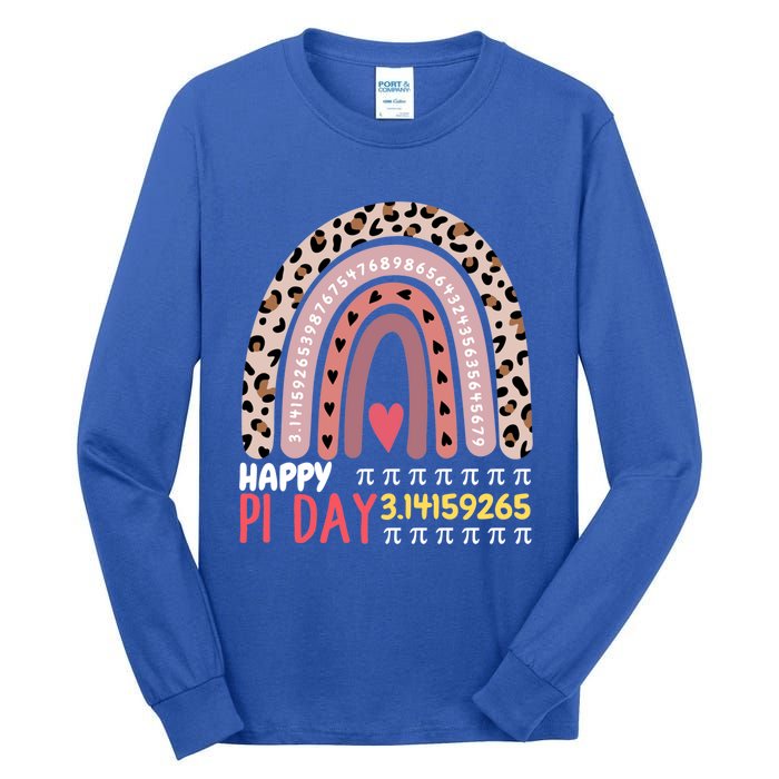 Happy Pi Day Leopard Rainbow Mathematic Math Teacher Gift Tall Long Sleeve T-Shirt