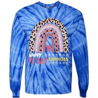 Happy Pi Day Leopard Rainbow Mathematic Math Teacher Gift Tie-Dye Long Sleeve Shirt