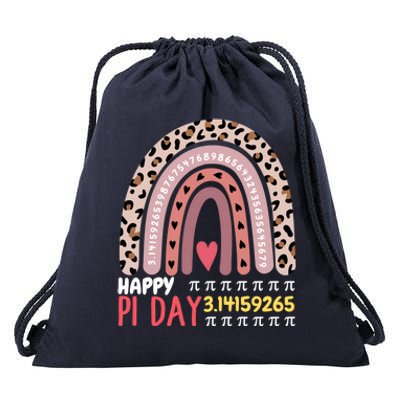 Happy Pi Day Leopard Rainbow Mathematic Math Teacher Gift Drawstring Bag