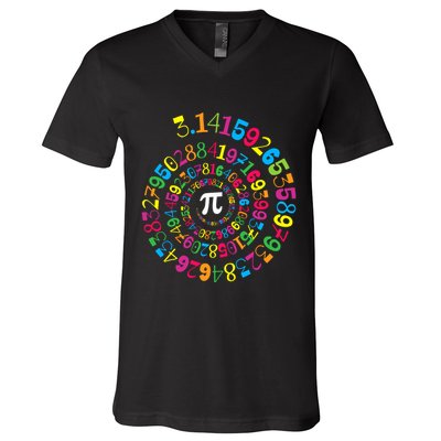 Happy Pi Day 3.14 Mathematic Math Teacher Gift Spiral Pi Day V-Neck T-Shirt