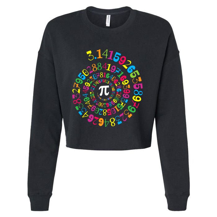 Happy Pi Day 3.14 Mathematic Math Teacher Gift Spiral Pi Day Cropped Pullover Crew
