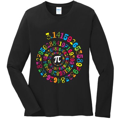 Happy Pi Day 3.14 Mathematic Math Teacher Gift Spiral Pi Day Ladies Long Sleeve Shirt