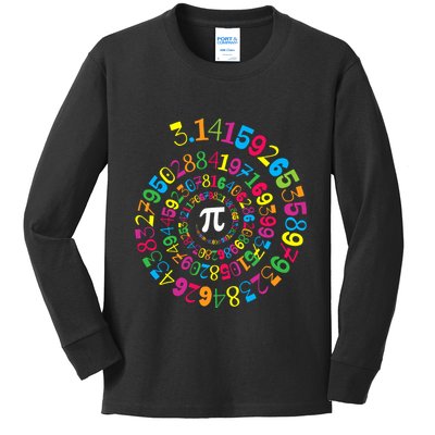 Happy Pi Day 3.14 Mathematic Math Teacher Gift Spiral Pi Day Kids Long Sleeve Shirt