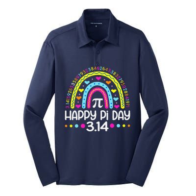 Happy Pi Day Rainbow 3.14 Pi Number Math Teacher Silk Touch Performance Long Sleeve Polo