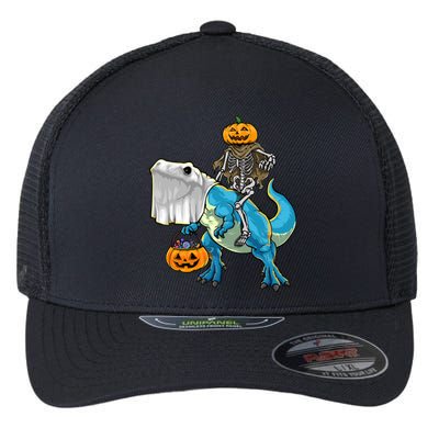 Halloween Pumpkin Dinosaur Skeleton T Rex Gift Flexfit Unipanel Trucker Cap