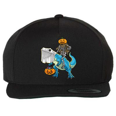 Halloween Pumpkin Dinosaur Skeleton T Rex Gift Wool Snapback Cap