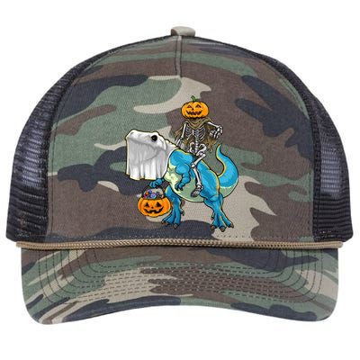 Halloween Pumpkin Dinosaur Skeleton T Rex Gift Retro Rope Trucker Hat Cap