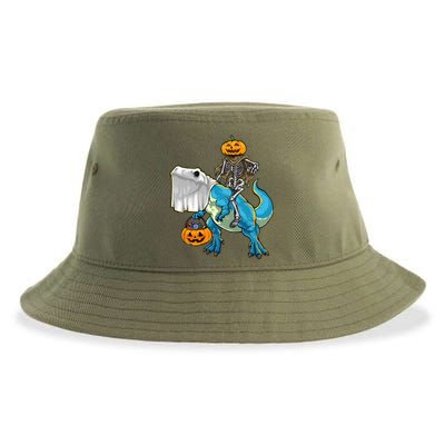 Halloween Pumpkin Dinosaur Skeleton T Rex Gift Sustainable Bucket Hat