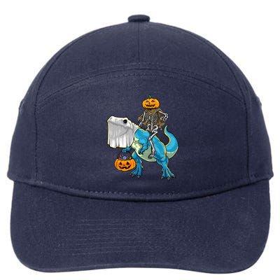 Halloween Pumpkin Dinosaur Skeleton T Rex Gift 7-Panel Snapback Hat