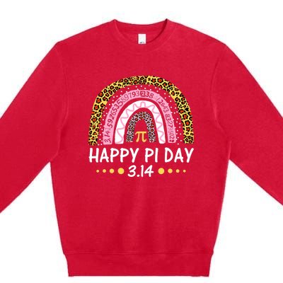 Happy Pi Day Mathematic Math Teacher Gifts Leopard Rainbow Premium Crewneck Sweatshirt