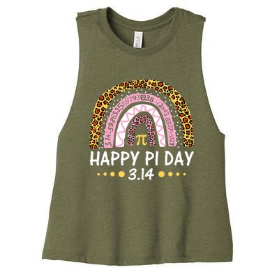 Happy Pi Day Mathematic Math Teacher Gifts Leopard Rainbow Women's Racerback Cropped Tank