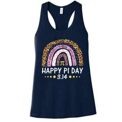 Happy Pi Day Mathematic Math Teacher Gifts Leopard Rainbow Women's Racerback Tank