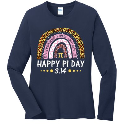 Happy Pi Day Mathematic Math Teacher Gifts Leopard Rainbow Ladies Long Sleeve Shirt