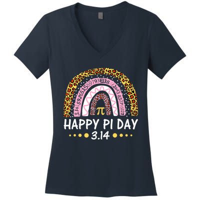 Happy Pi Day Mathematic Math Teacher Gifts Leopard Rainbow Women's V-Neck T-Shirt