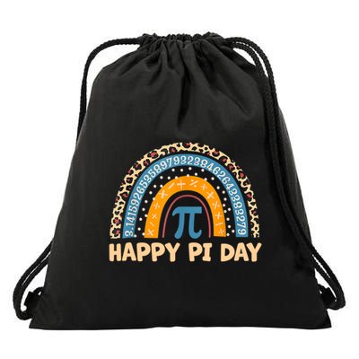 Happy Pi Day Leopard Rainbow Drawstring Bag