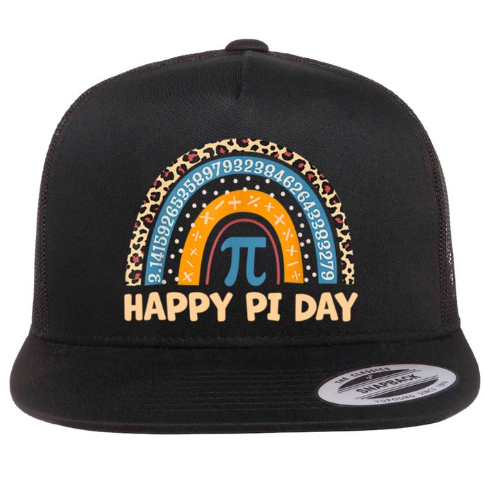 Happy Pi Day Leopard Rainbow Flat Bill Trucker Hat